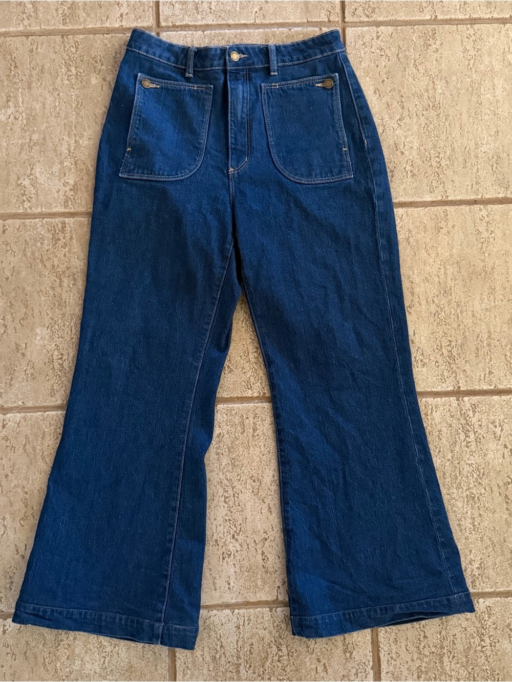 Rollas Eastcoast Flare High Rise Jeans Pants Wide Leg Blue Denim Size 32 Dark